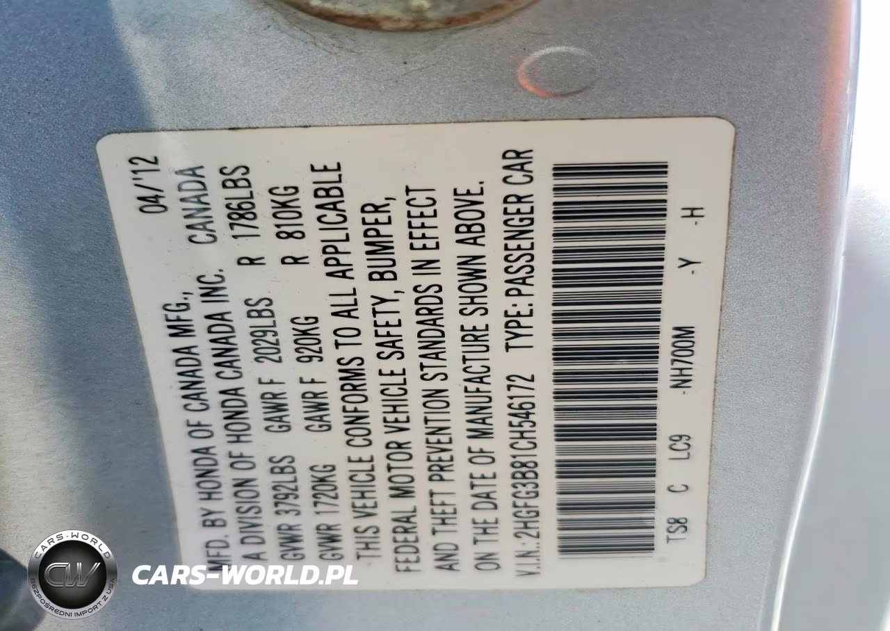 2012 Honda Civic Ex VIN:2HGFG3B81CH546172 - 12