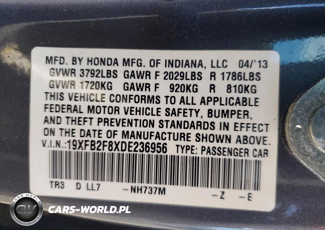 2013 Honda Civic Ex VIN:19XFB2F8XDE236956 - 13