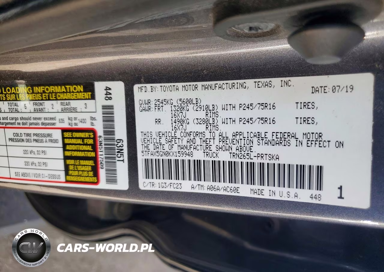 2019 Toyota Tacoma Sr5 VIN:5TFAX5GN0KX159948 - 13