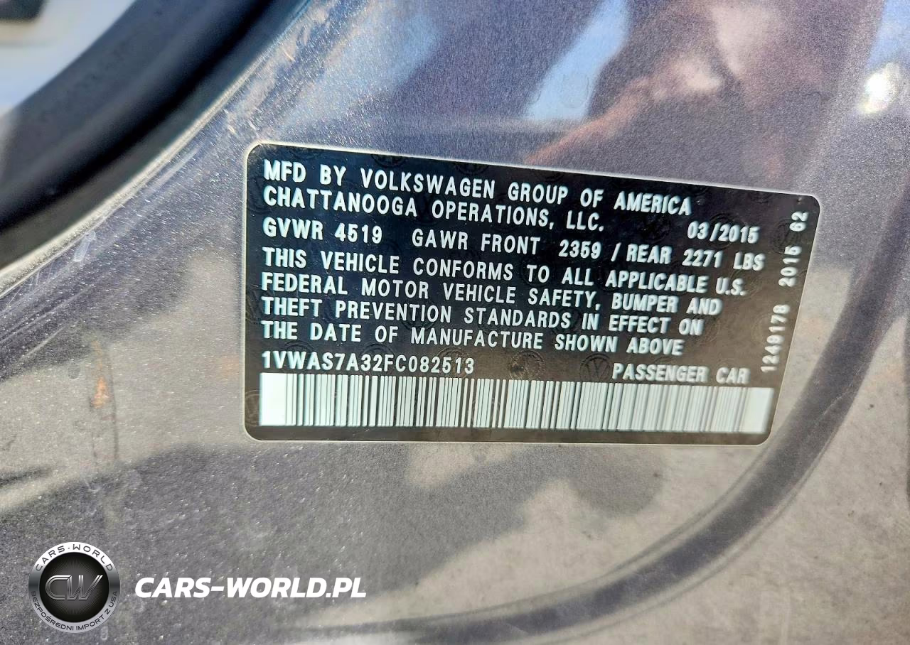 2015 Volkswagen Passat S VIN:1VWAS7A32FC082513 - 12