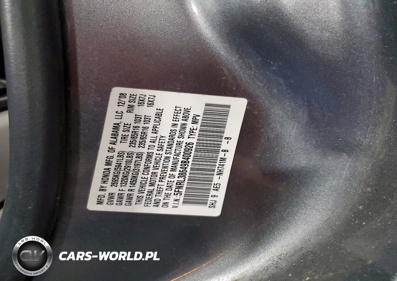 2009 Honda Odyssey Exl VIN:5FNRL38649B400926 - 13