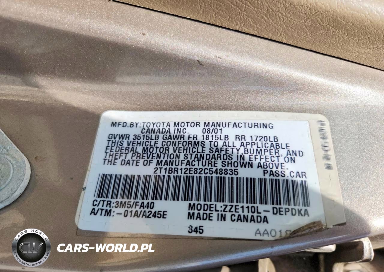 2002 Toyota Corolla Le VIN:2T1BR12E82C548835 - 12