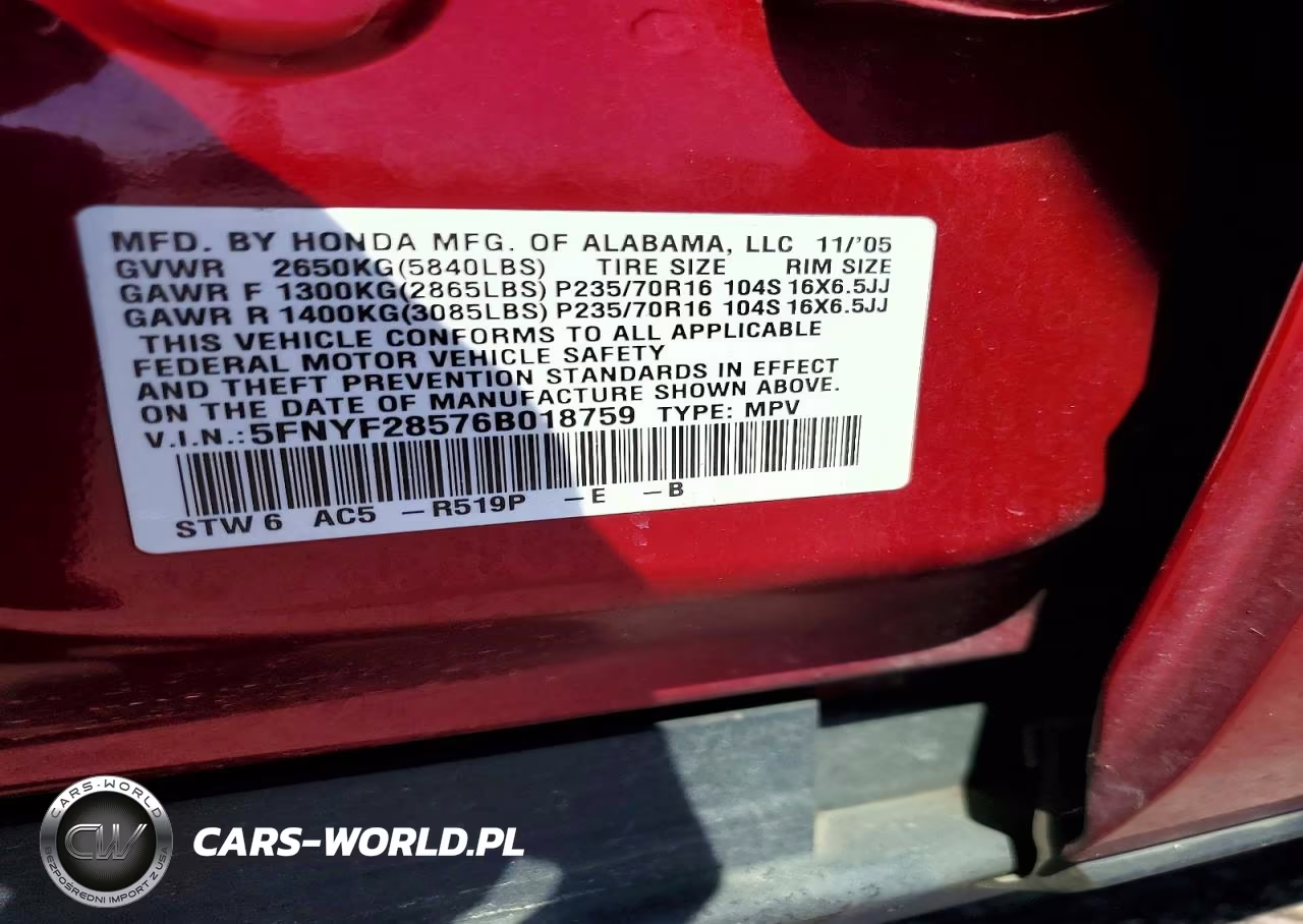 2006 Honda Pilot Ex VIN:5FNYF28576B018759 - 14