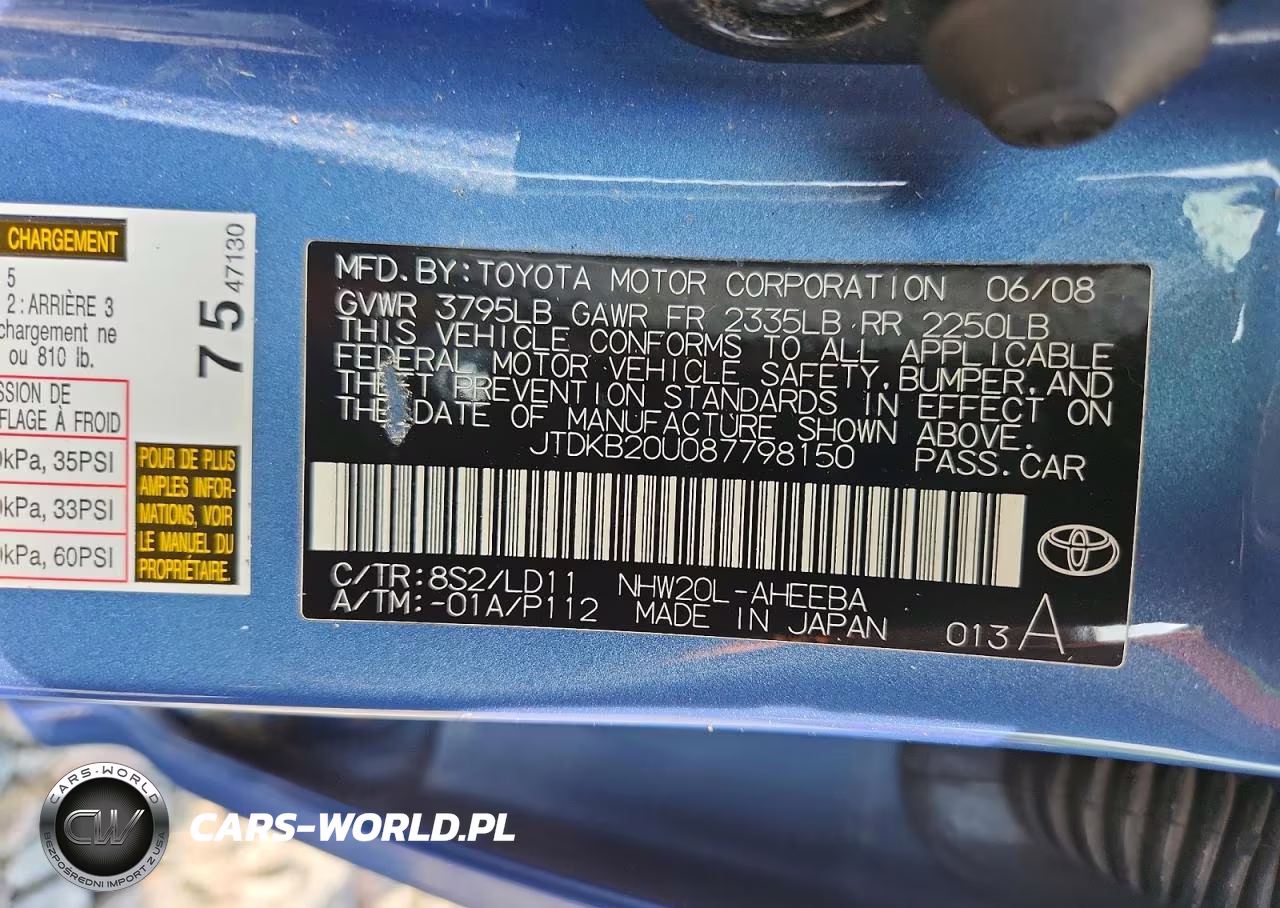 2008 Toyota Prius Base VIN:JTDKB20U087798150 - 12