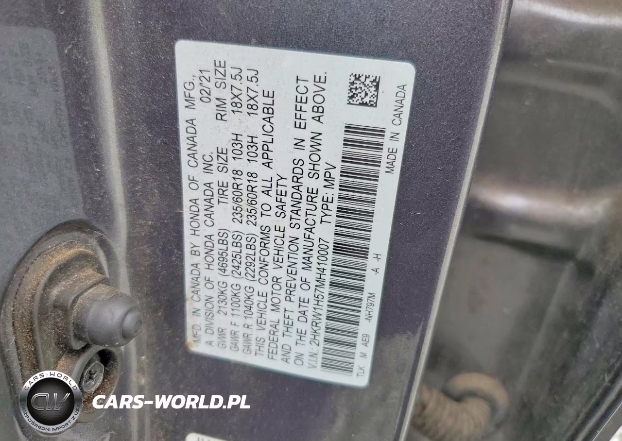 2021 Honda Cr-V Ex VIN:2HKRW1H57MH410007 - 13