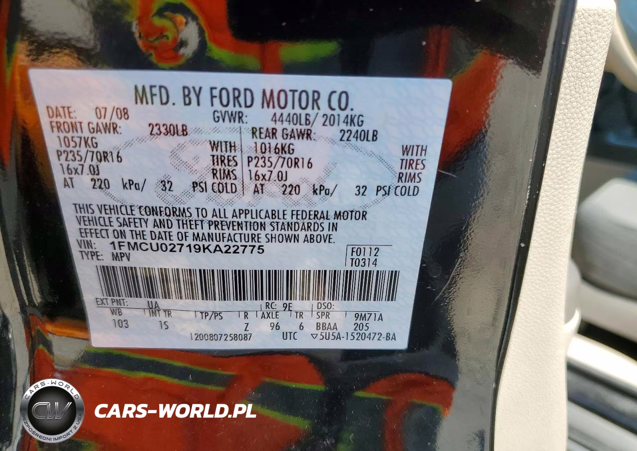 2009 Ford Escape Xls VIN:1FMCU02719KA22775 - 12