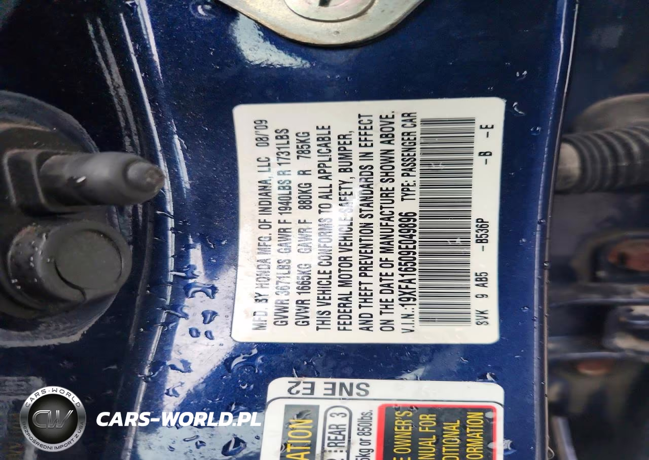 2009 Honda Civic Lx VIN:19XFA16509E049896 - 13