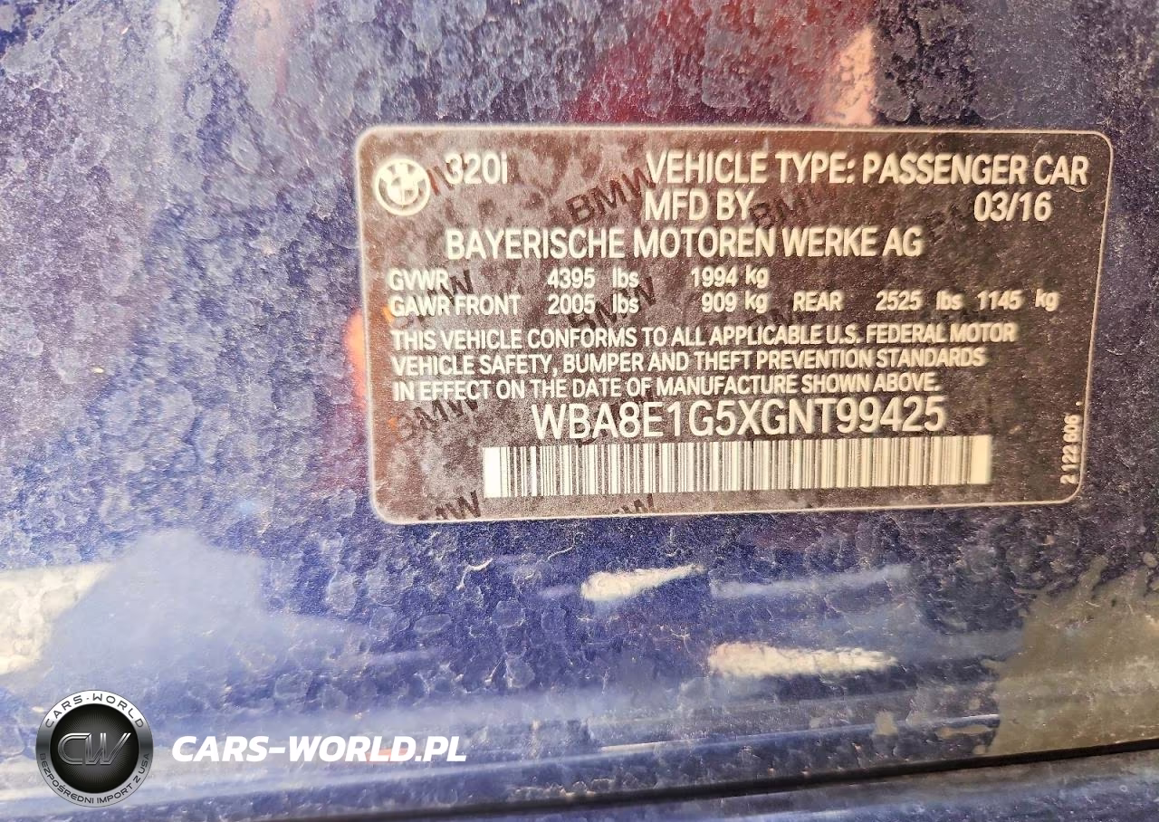 2016 BMW 320 I VIN:WBA8E1G5XGNT99425 - 12
