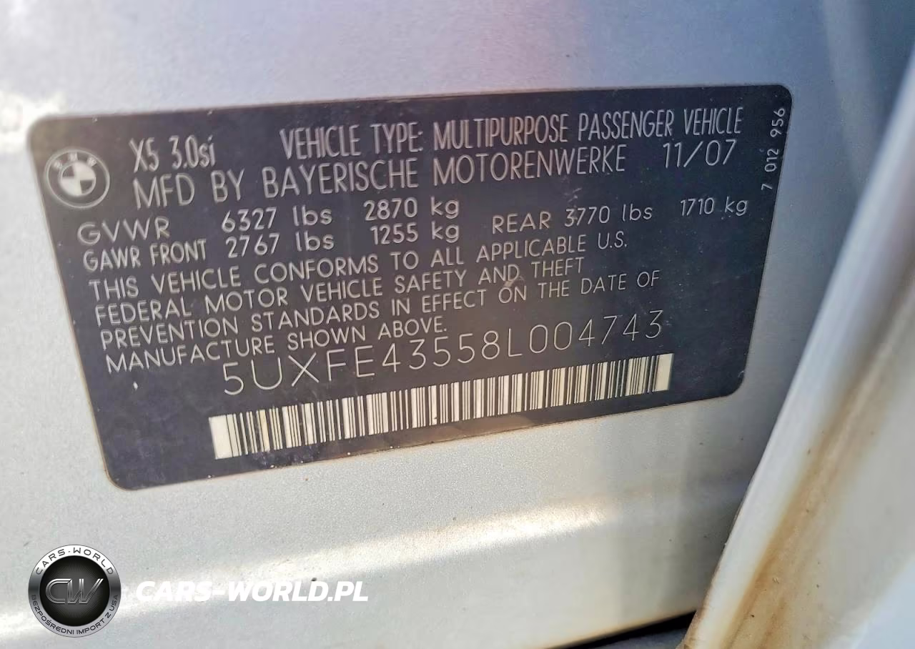 2008 BMW X5 3.0I VIN:5UXFE43558L004743 - 13