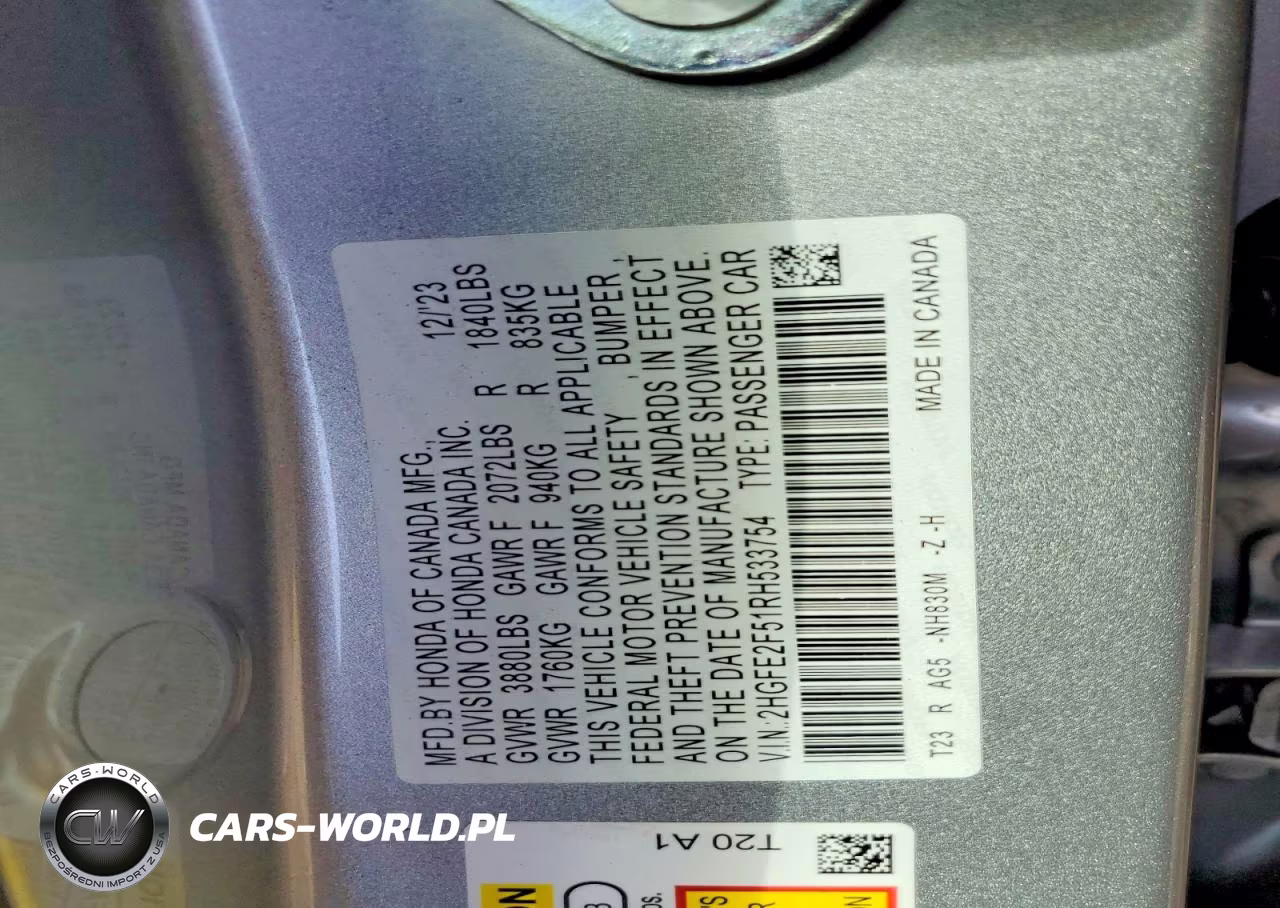 2024 Honda Civic Sport VIN:2HGFE2F51RH533754 - 12