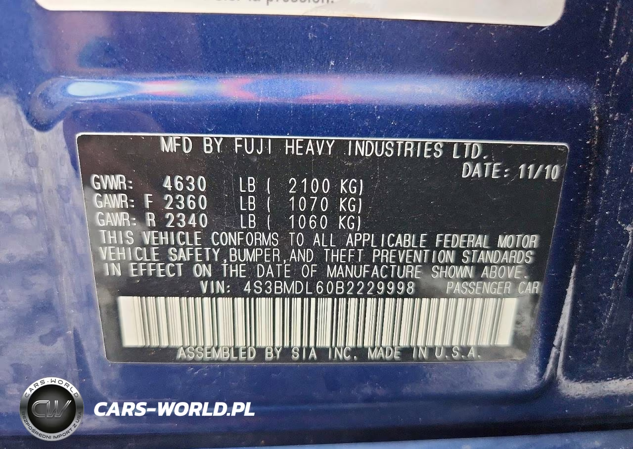 2011 Subaru Legacy 3.6R Limited VIN:4S3BMDL60B2229998 - 13