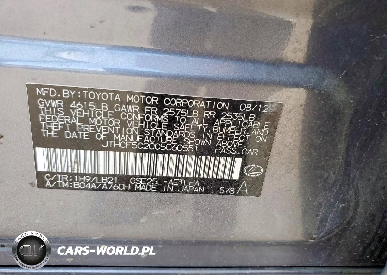 2012 Lexus Is 250 VIN:JTHCF5C20C5060551 - 12