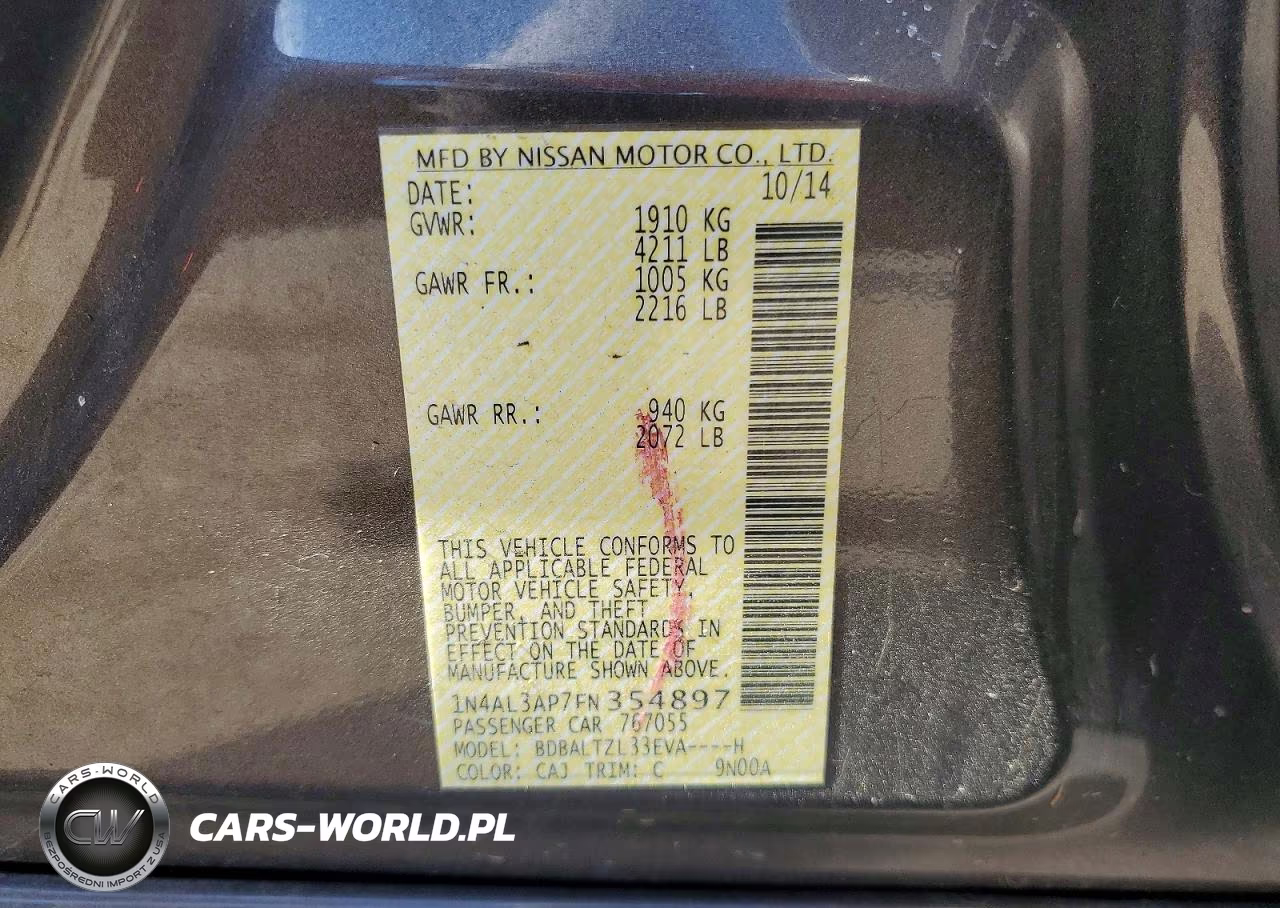 2015 Nissan Altima 2.5 Sl VIN:1N4AL3AP7FN354897 - 12