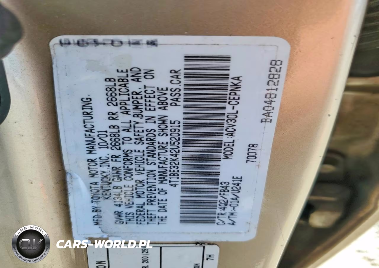2002 Toyota Camry Le VIN:4T1BE32K42U520915 - 12