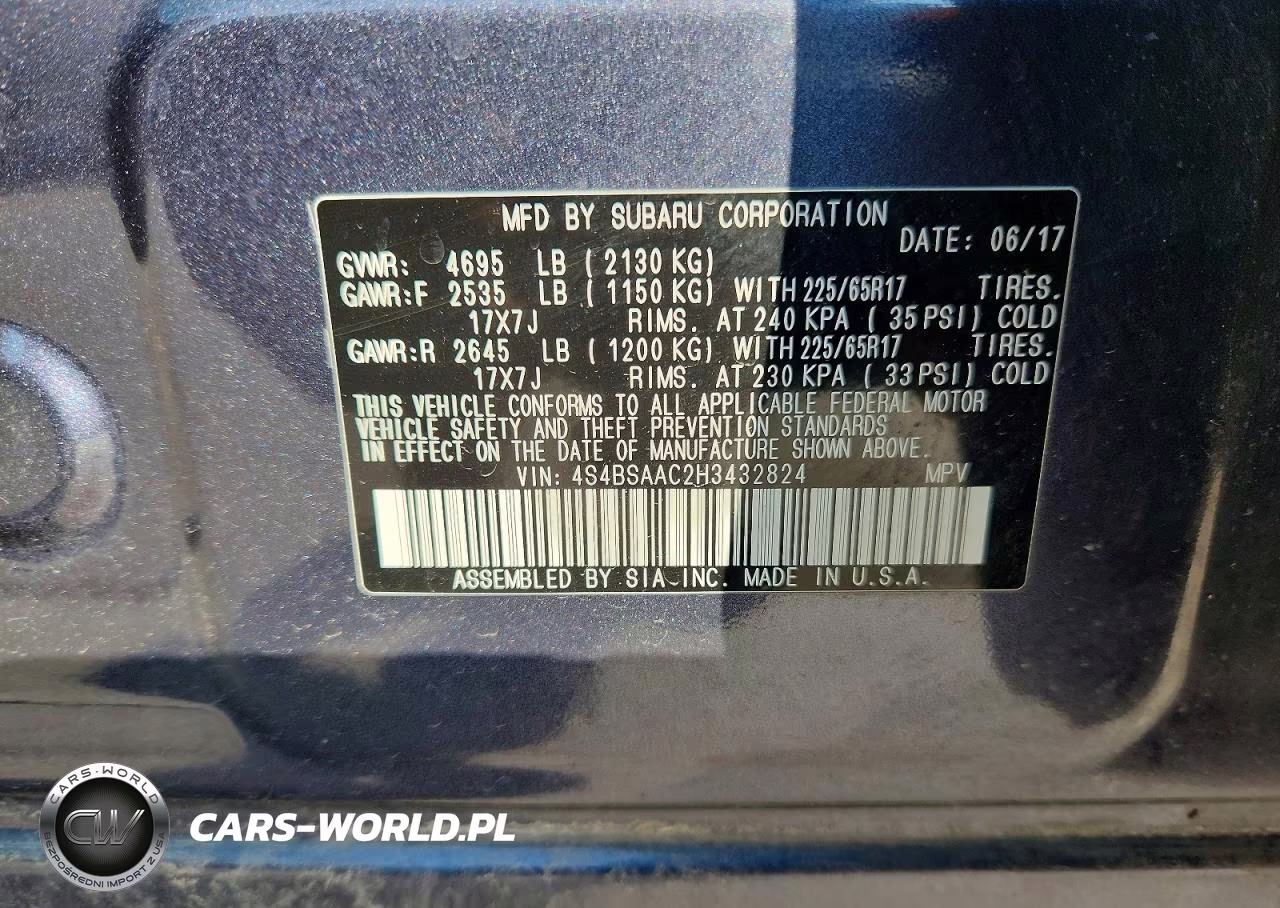 2017 Subaru Outback 2.5I VIN:4S4BSAAC2H3432824 - 14