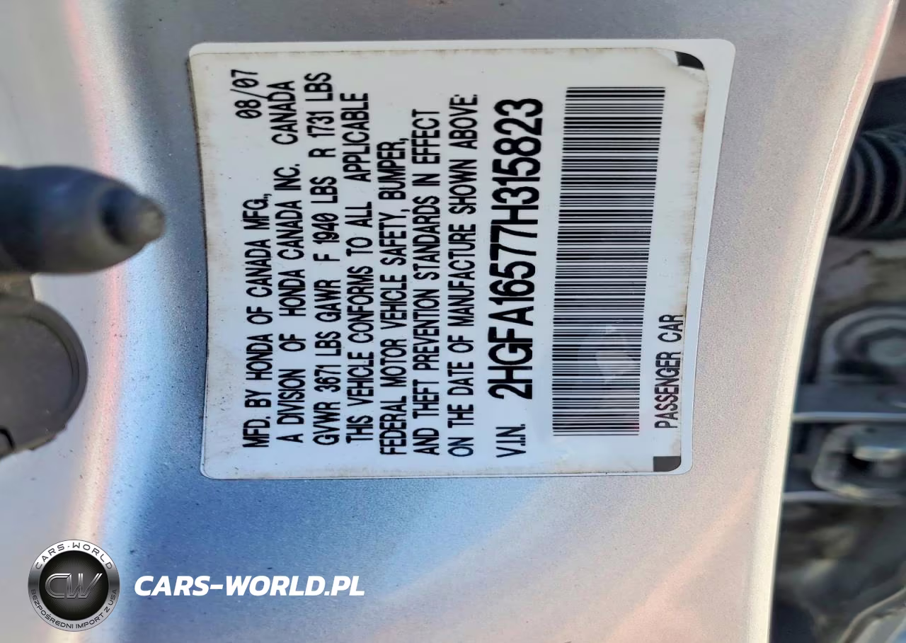 2007 Honda Civic Lx VIN:2HGFA16577H315823 - 13