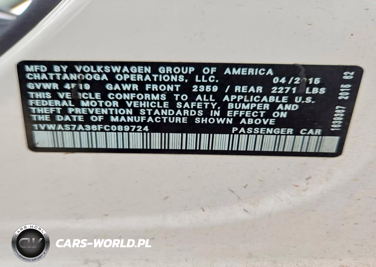 2015 Volkswagen Passat S VIN:1VWAS7A36FC089724 - 12