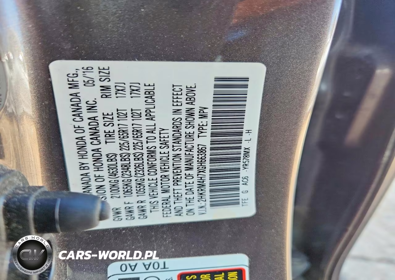 2016 Honda Cr-V Exl VIN:2HKRM4H7XGH663867 - 13