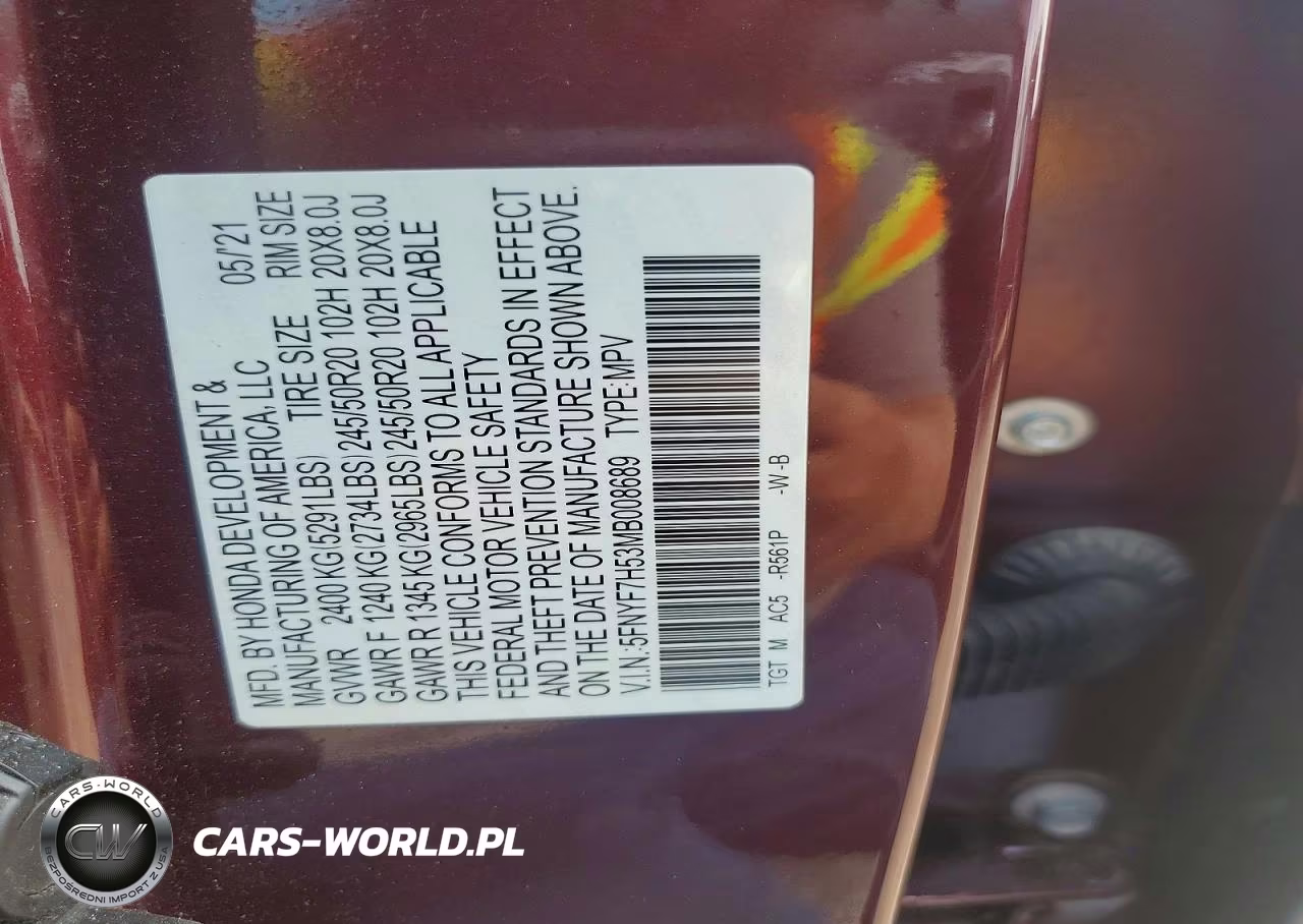 2021 Honda Passport Exl VIN:5FNYF7H53MB008689 - 12