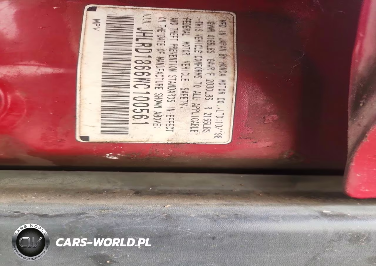 1998 Honda Cr-V Ex VIN:JHLRD1866WC100561 - 12