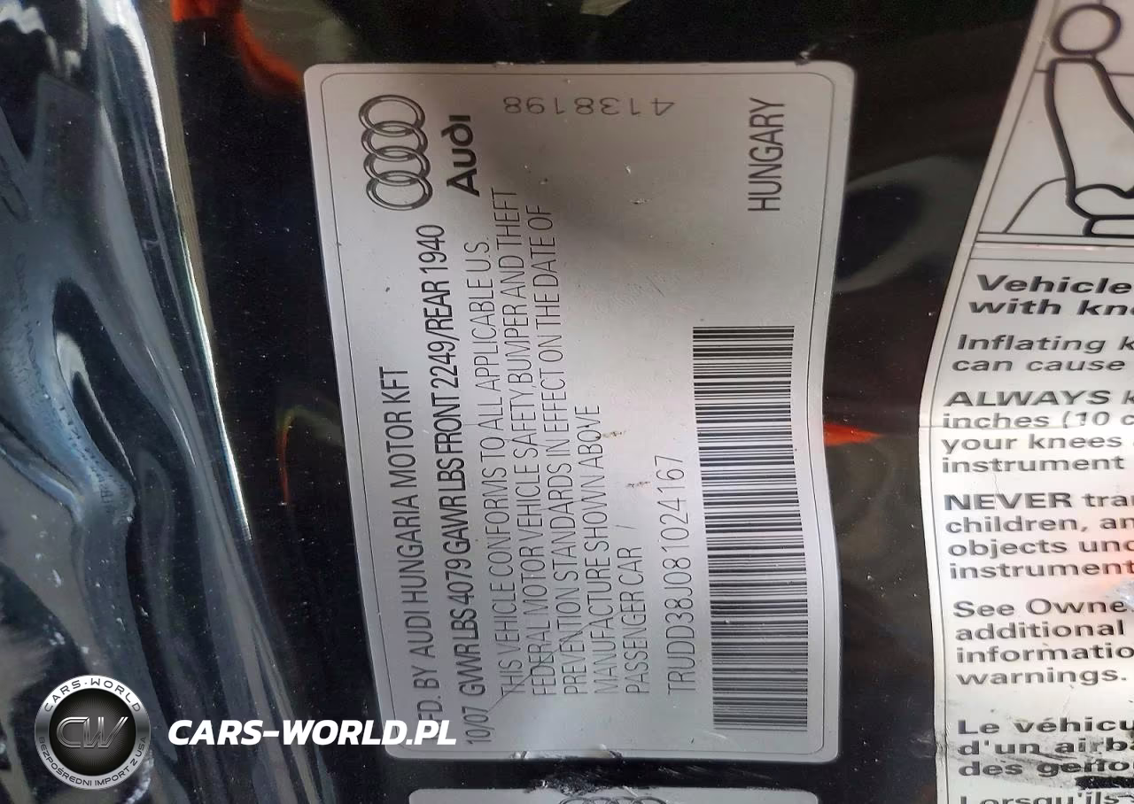 2008 Audi Tt 3.2 Quattro VIN:TRUDD38J081024167 - 12