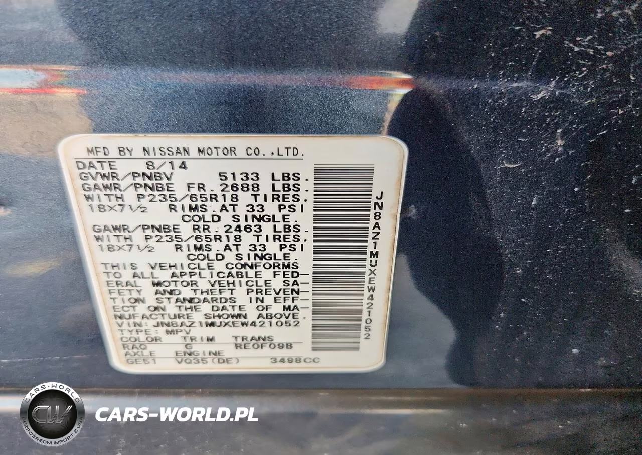 2014 Nissan Murano Sv VIN:JN8AZ1MUXEW421052 - 14