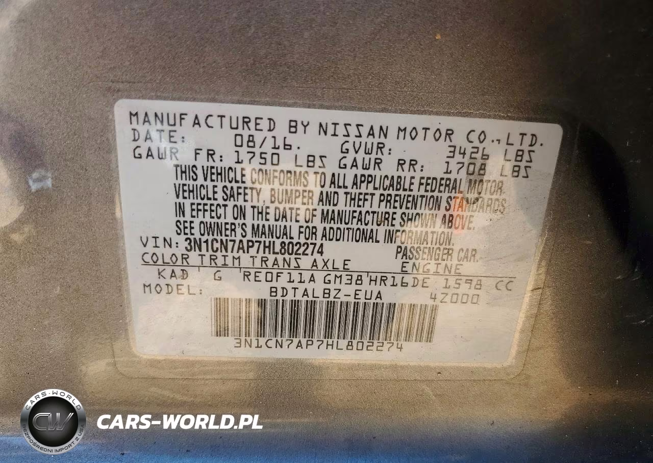 2017 Nissan Versa 1.6 Sv VIN:3N1CN7AP7HL802274 - 12