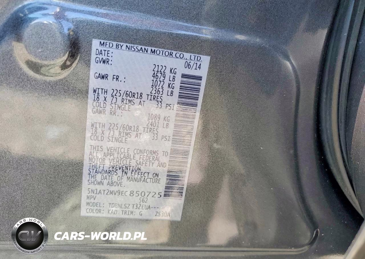 2014 Nissan Rogue Sl VIN:5N1AT2MV9EC850725 - 13