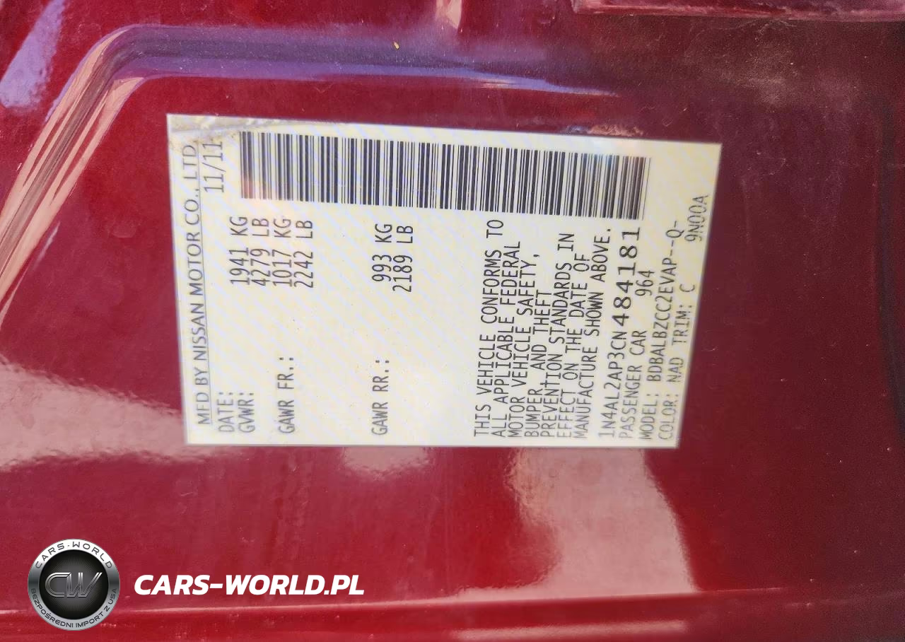 2012 Nissan Altima 2.5 VIN:1N4AL2AP3CN484181 - 12