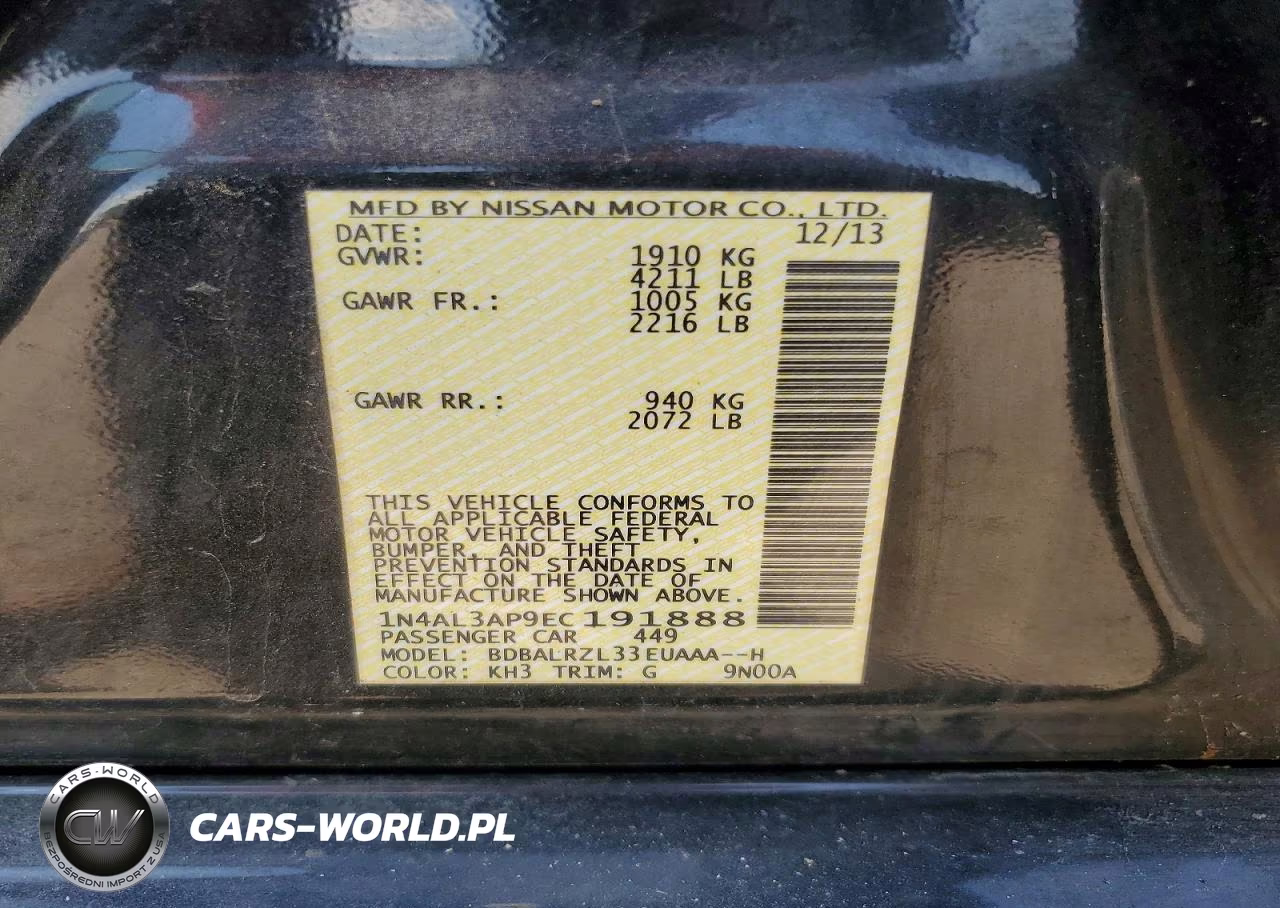 2014 Nissan Altima 2.5 S VIN:1N4AL3AP9EC191888 - 12