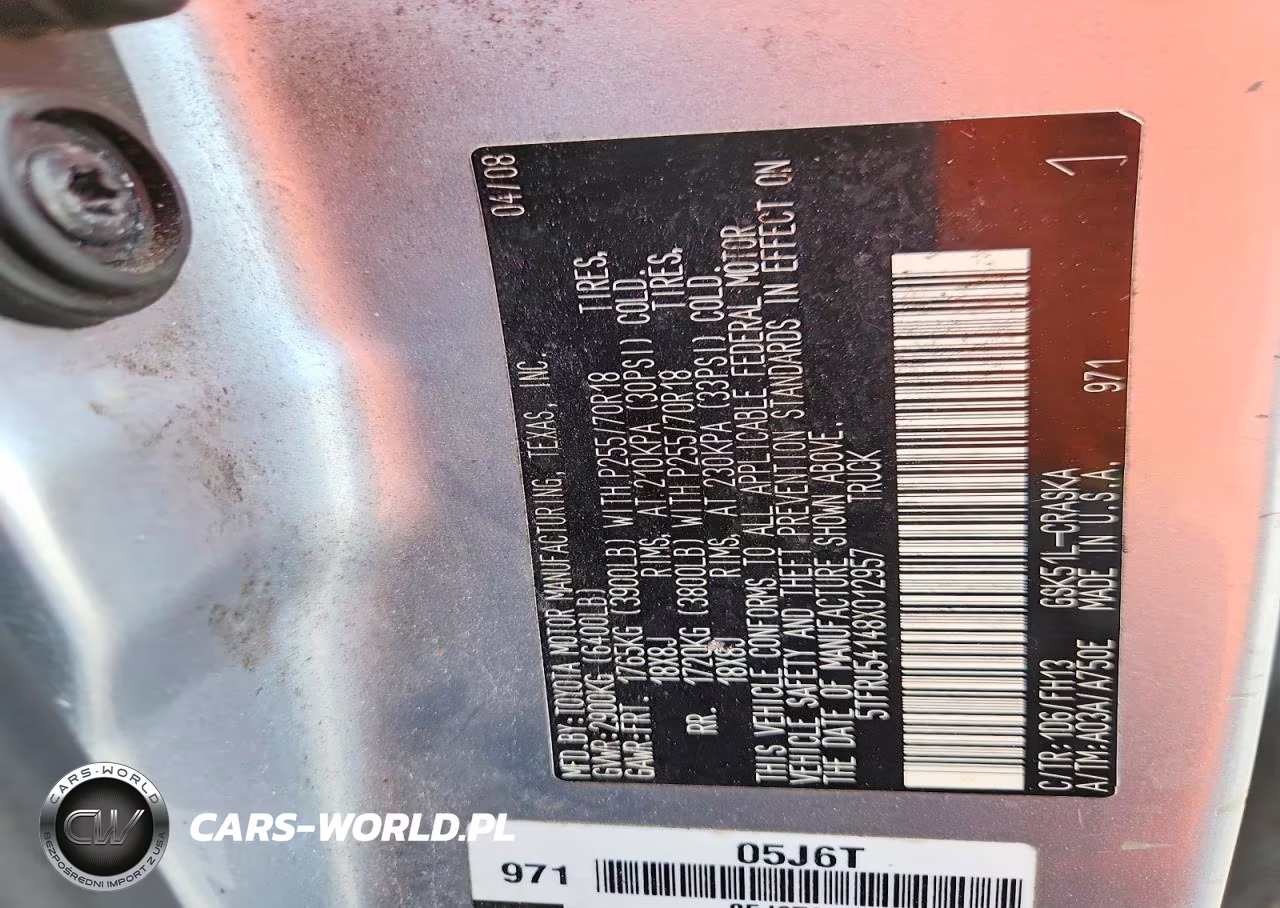 2008 Toyota Tundra Grade VIN:5TFRU54148X012957 - 13