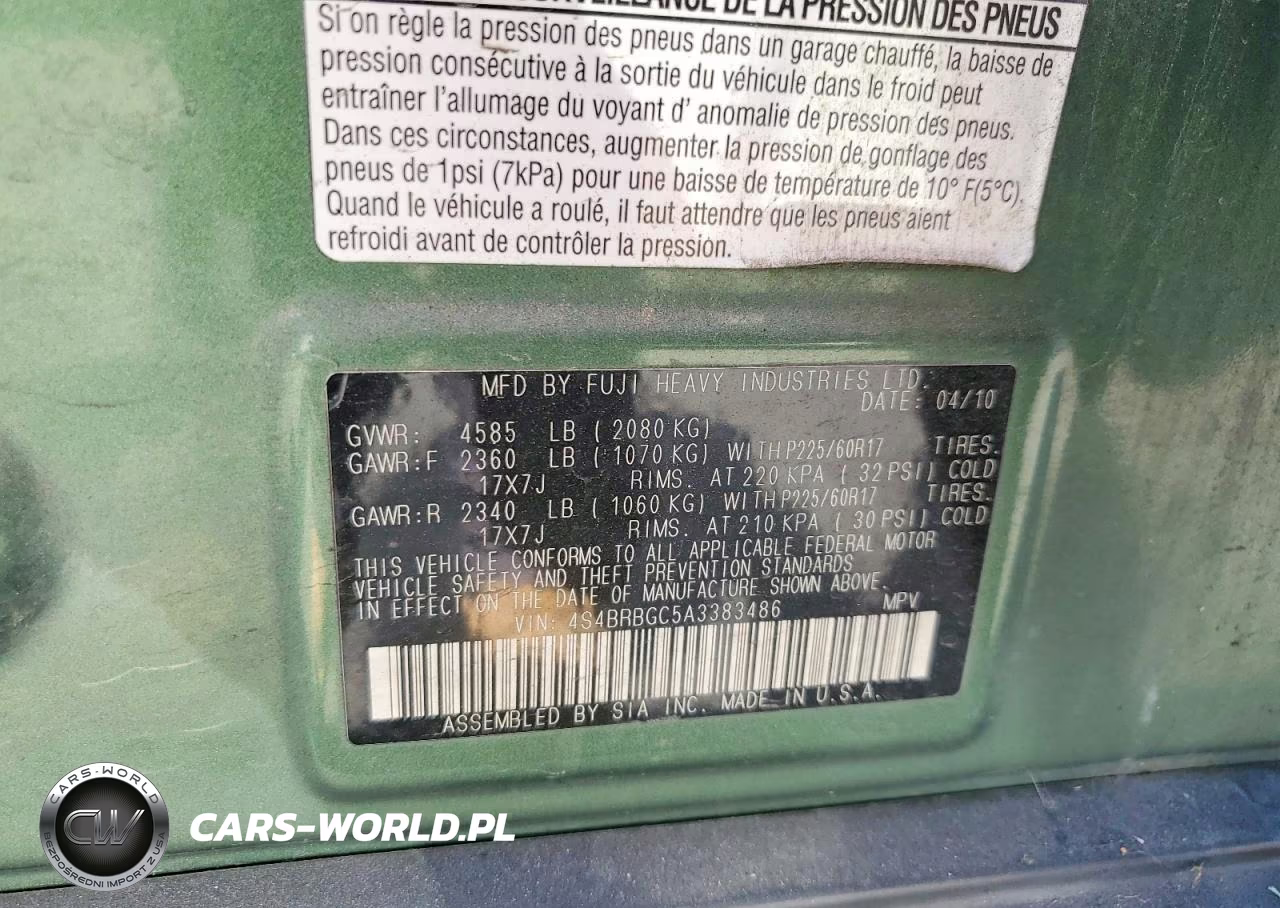 2010 Subaru Outback 2.5I Premium VIN:4S4BRBGC5A3383486 - 13