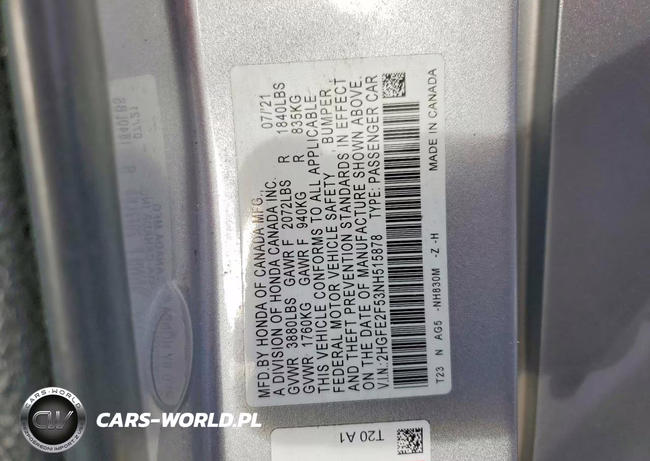 2022 Honda Civic Sport VIN:2HGFE2F53NH515878 - 12