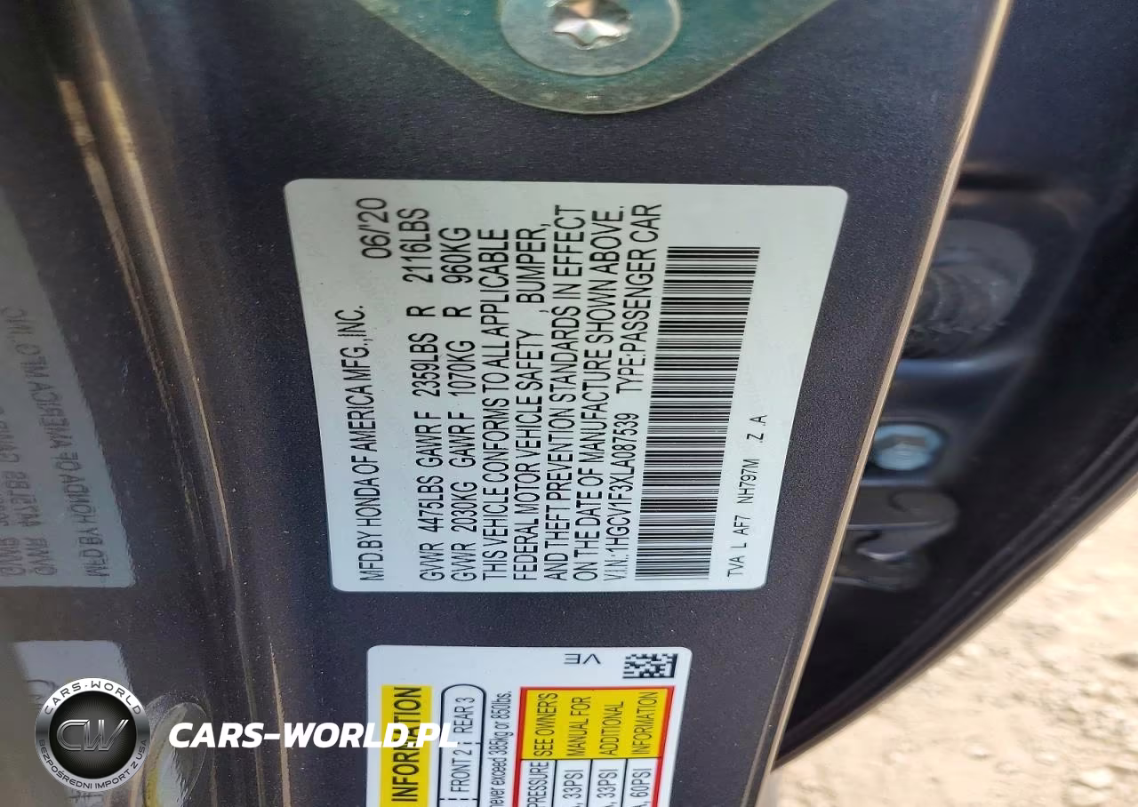 2020 Honda Accord Sport VIN:1HGCV1F3XLA087539 - 12