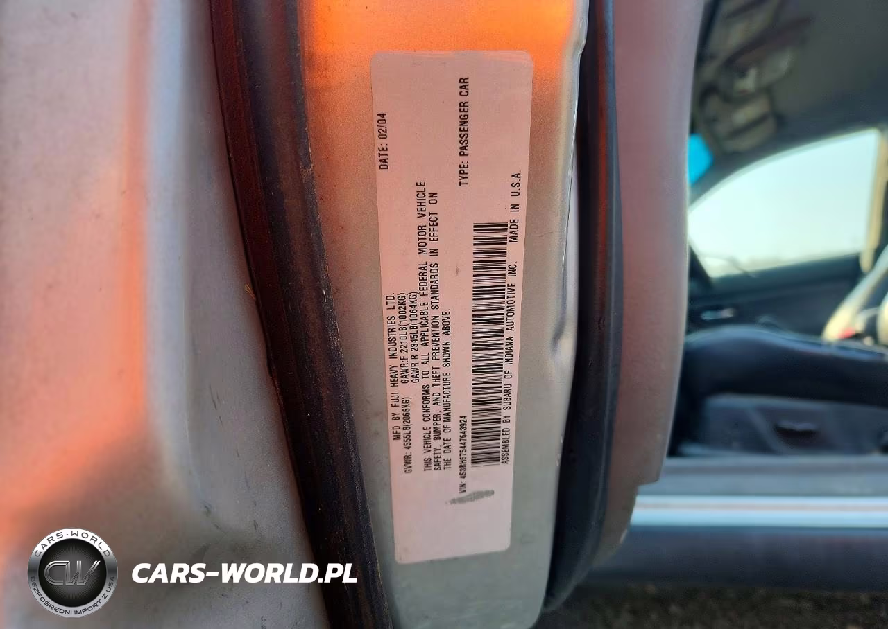 2004 Subaru Legacy Outback Awp VIN:4S3BH675447643924 - 12
