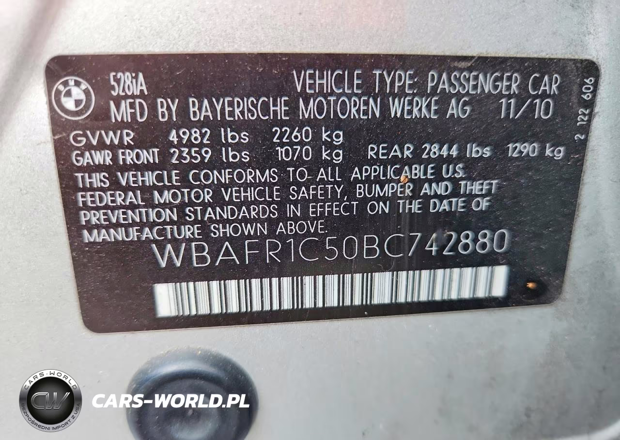 2011 BMW 528 I VIN:WBAFR1C50BC742880 - 12
