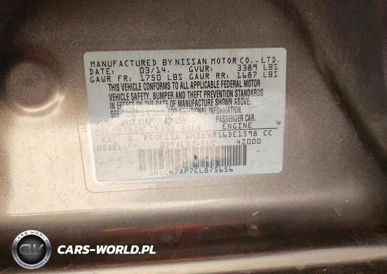 2014 Nissan Versa 1.6 Sv VIN:3N1CN7AP7EL875656 - 12