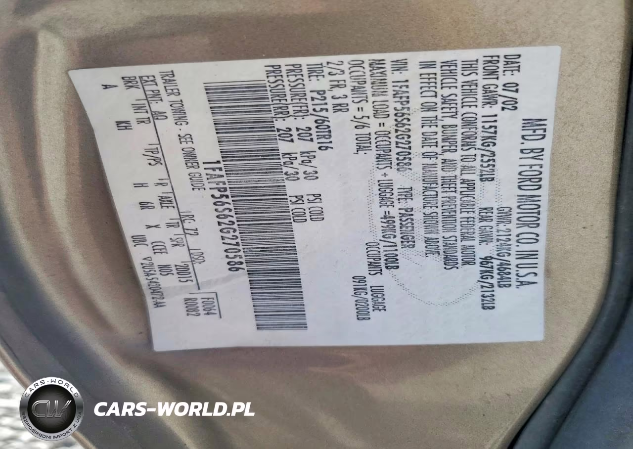 2002 Ford Taurus Sel VIN:1FAFP56S62G270586 - 12