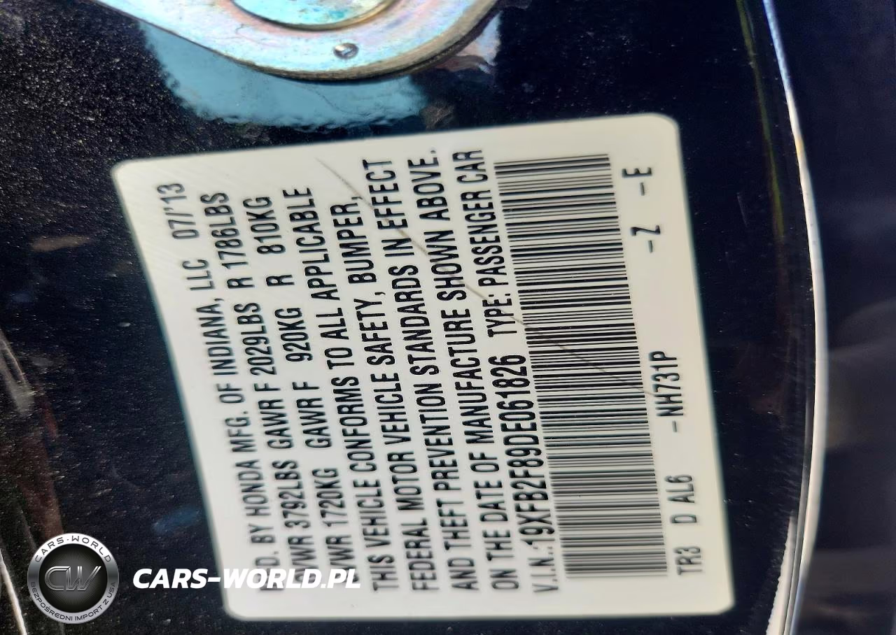 2013 Honda Civic Ex VIN:19XFB2F89DE061826 - 12