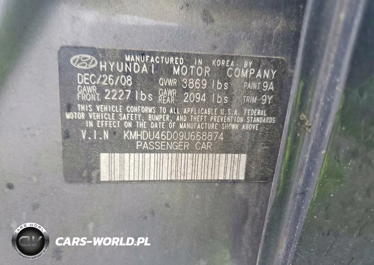 2009 Hyundai Elantra Gls VIN:KMHDU46D09U668874 - 12