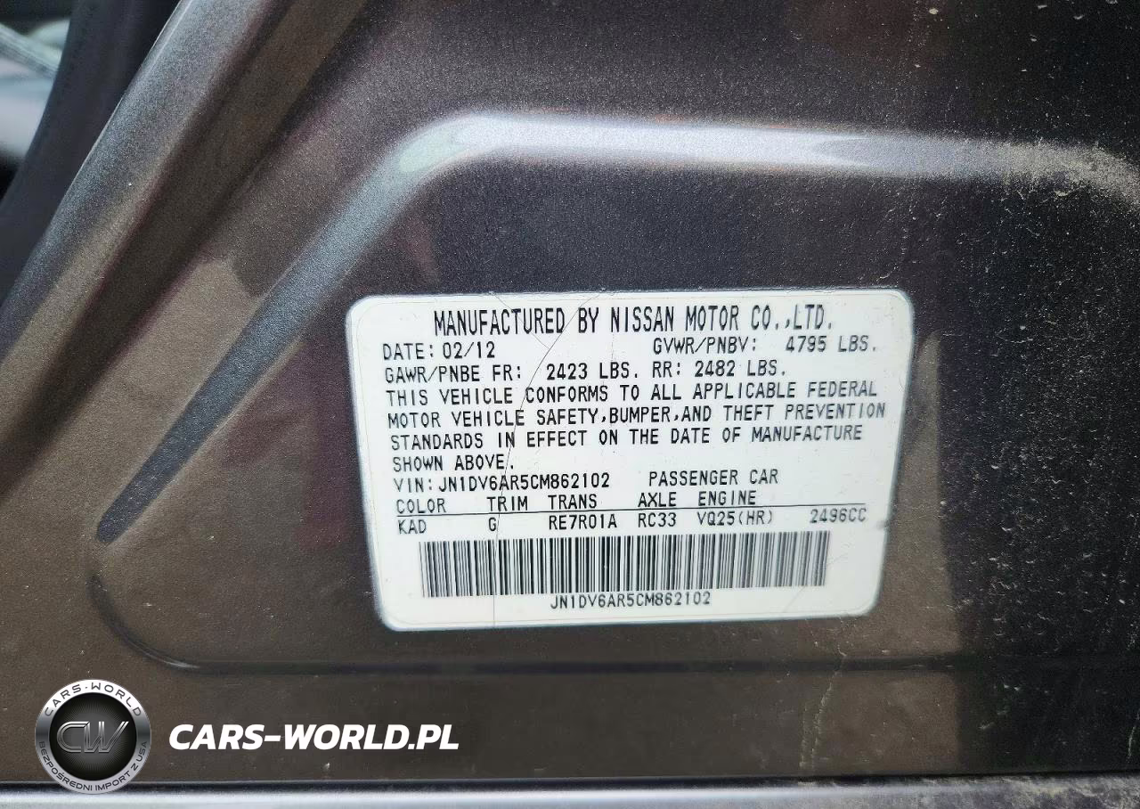 2012 Infiniti G25X VIN:JN1DV6AR5CM862102 - 12