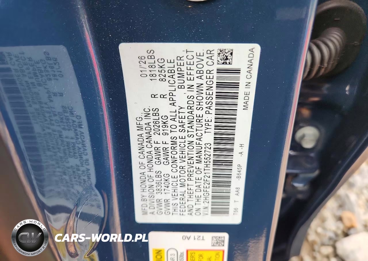 2026 Honda Civic Lx VIN:2HGFE2F21TH552723 - 12