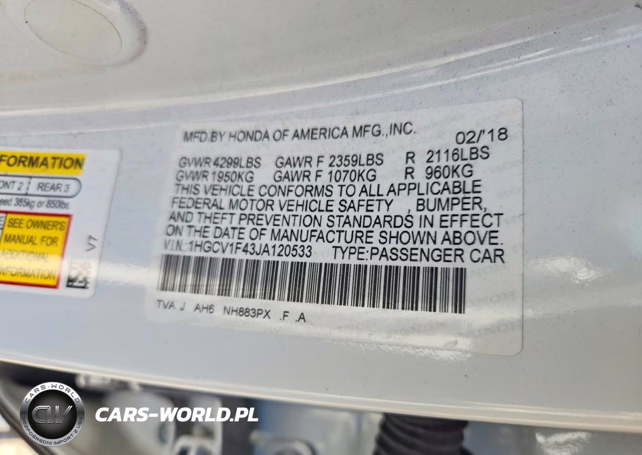 2018 Honda Accord Ex VIN:1HGCV1F43JA120533 - 12