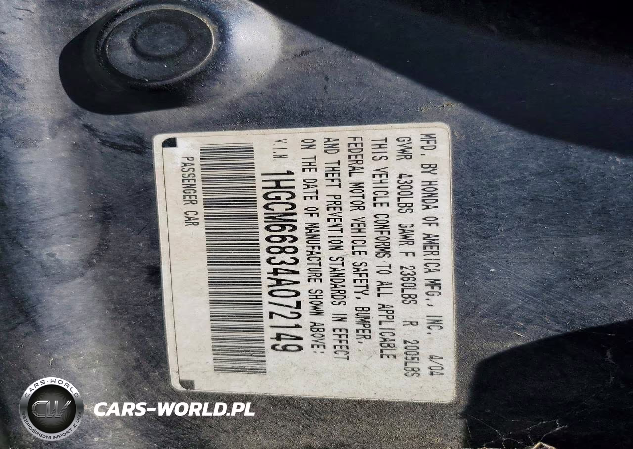 2004 Honda Accord Ex VIN:1HGCM66834A072149 - 12