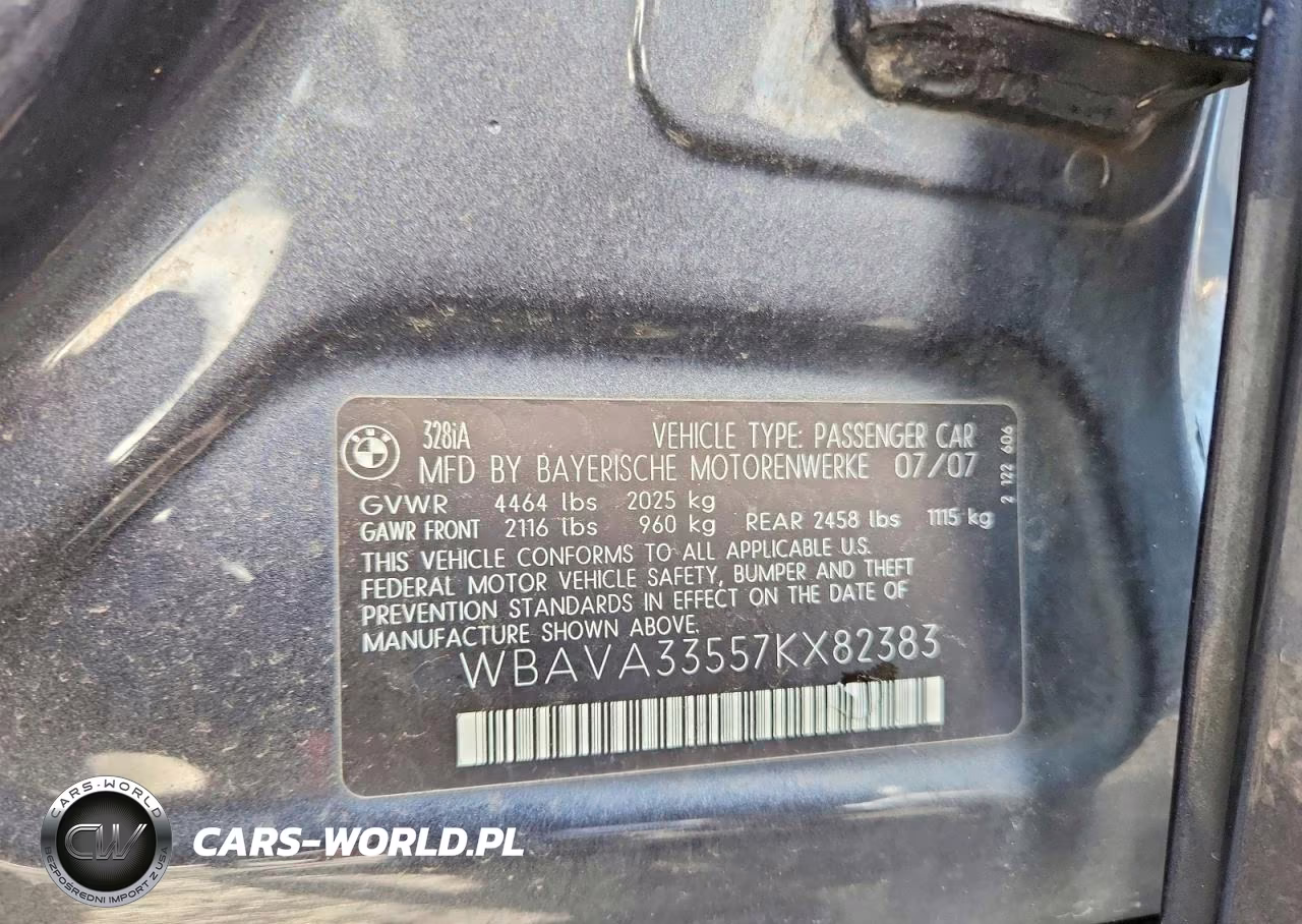 2007 BMW 328 I VIN:WBAVA33557KX82383 - 12