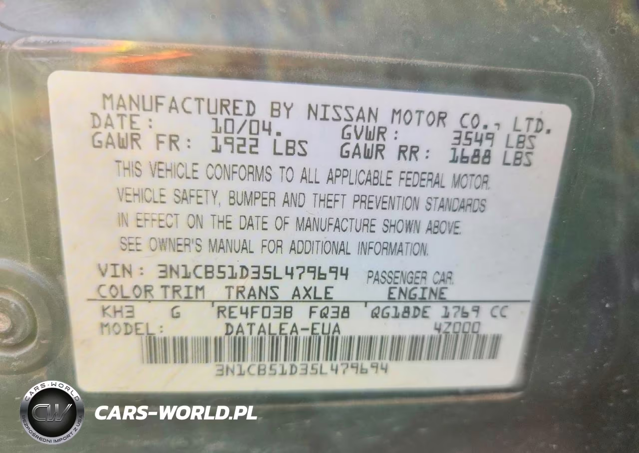 2005 Nissan Sentra 1.8 VIN:3N1CB51D35L479694 - 13