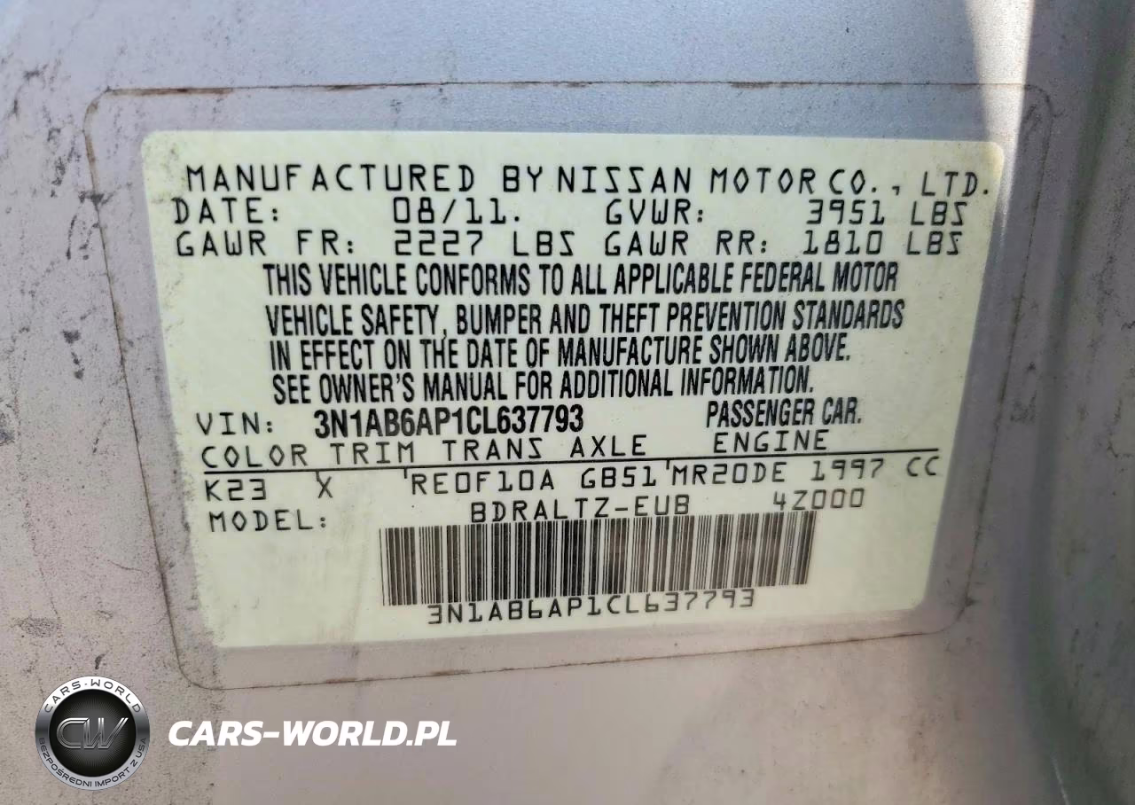 2012 Nissan Sentra 2.0 VIN:3N1AB6AP1CL637793 - 12