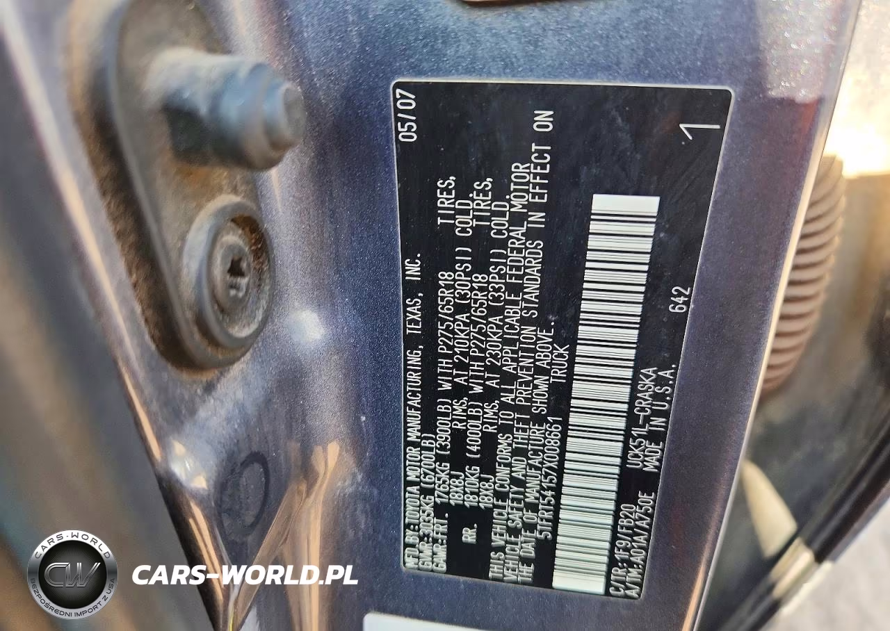 2007 Toyota Tundra Sr5 VIN:5TFRT54157X008661 - 12