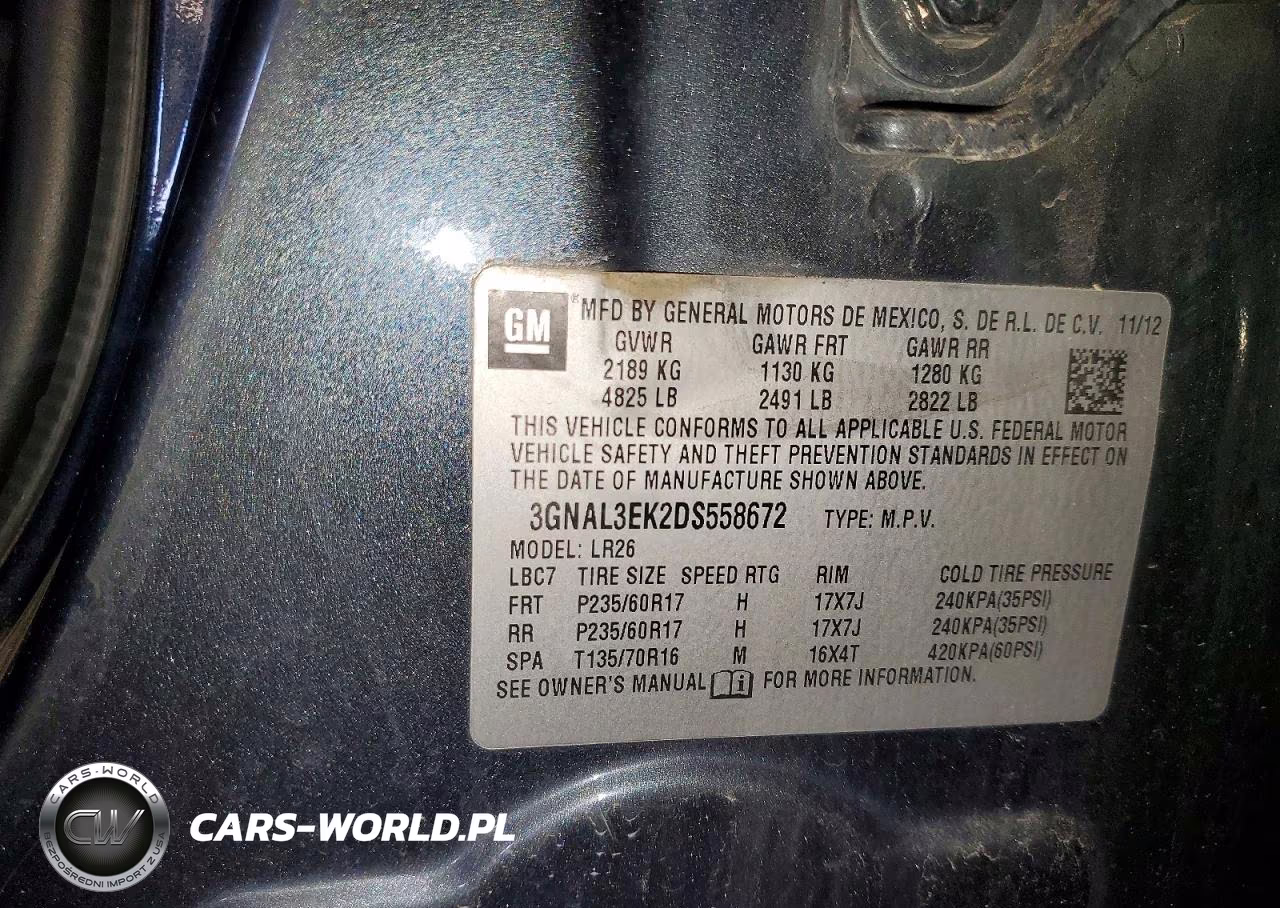 2013 Chevrolet Captiva Lt VIN:3GNAL3EK2DS558672 - 13
