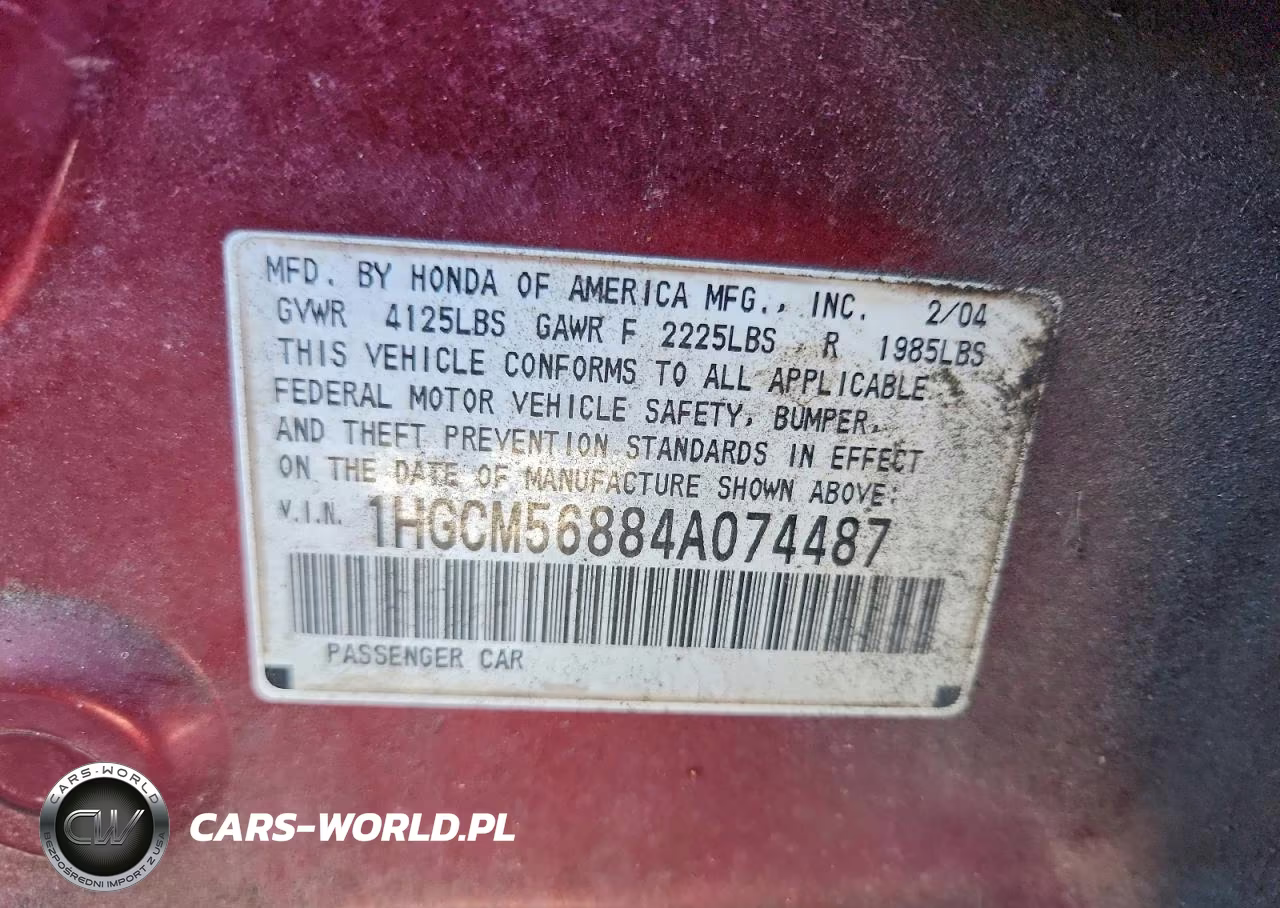 2004 Honda Accord Ex VIN:1HGCM56884A074487 - 12